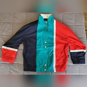 Vintage INNOVATIONS by IZZI Jacket Coat Large Button Aqua White Red Color Block